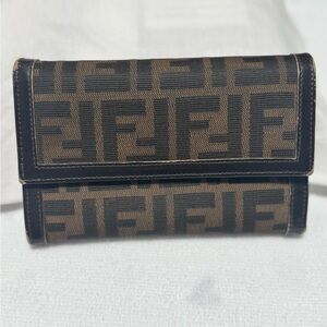 Fendi Brown and Black Zucca Canvas Trifold Wallet